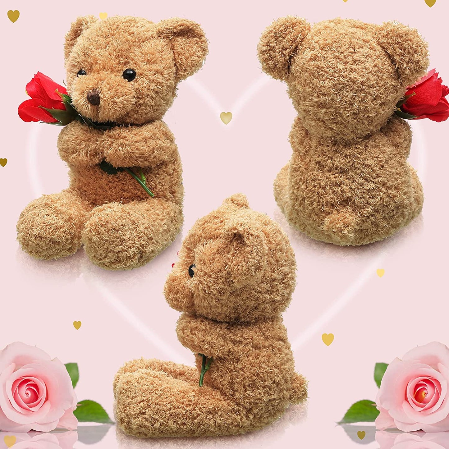 Plush Stuffed Animal Bear with Rose Valentines Day Gift 11.8 Inches (Beige)