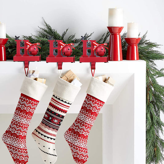 Set Of 3 Red HOHOHO Christmas Stocking Holder