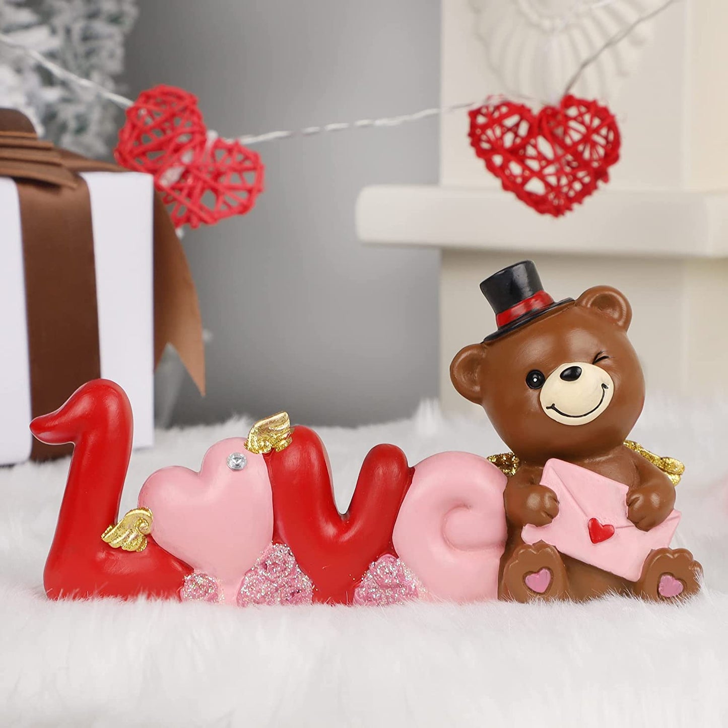 Resin Love Heart Bear Table Figurines for Home Decoration