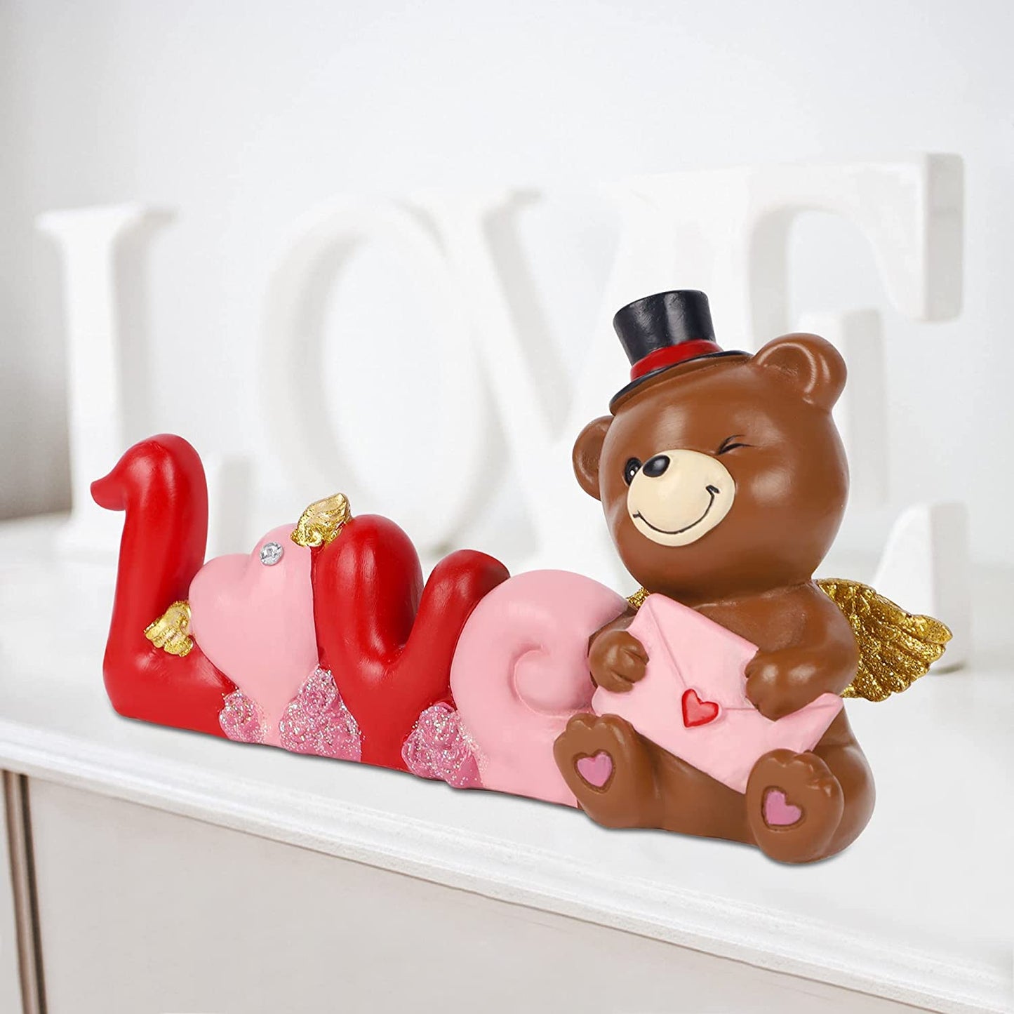 Resin Love Heart Bear Table Figurines for Home Decoration