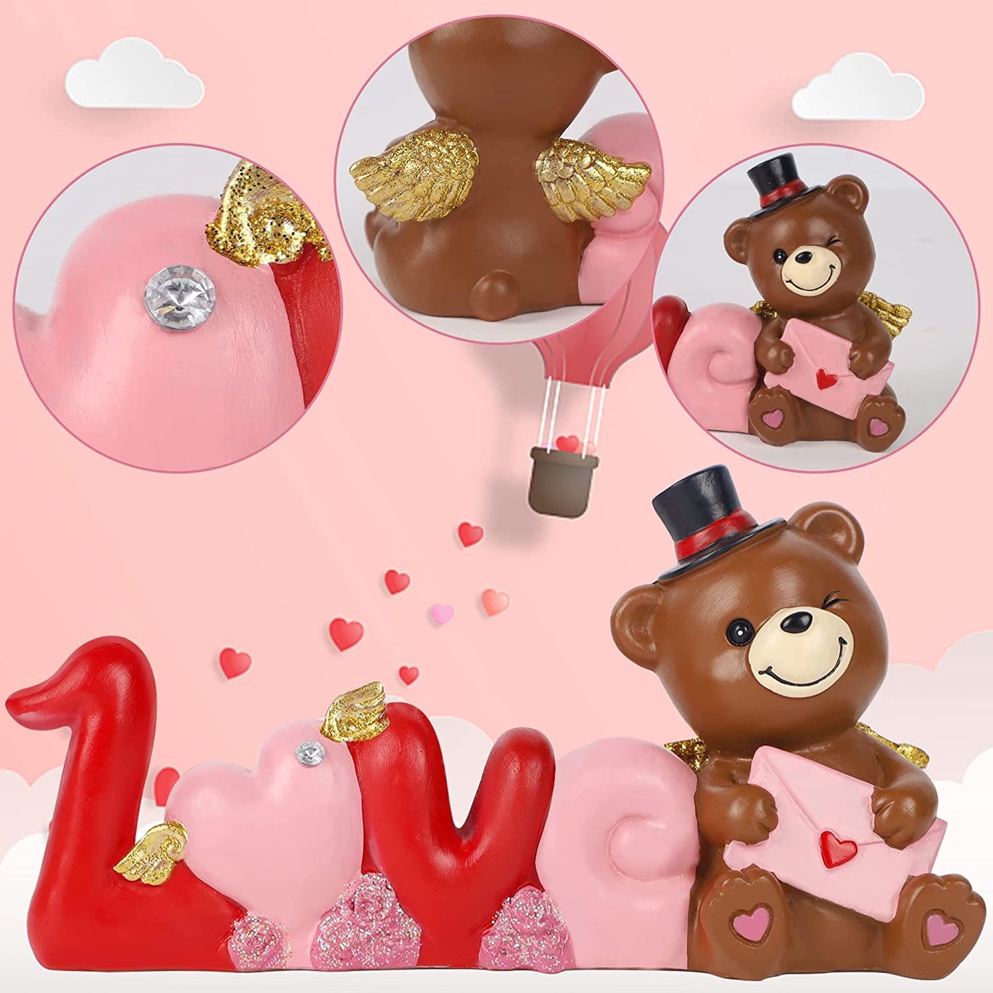 Resin Love Heart Bear Table Figurines for Home Decoration