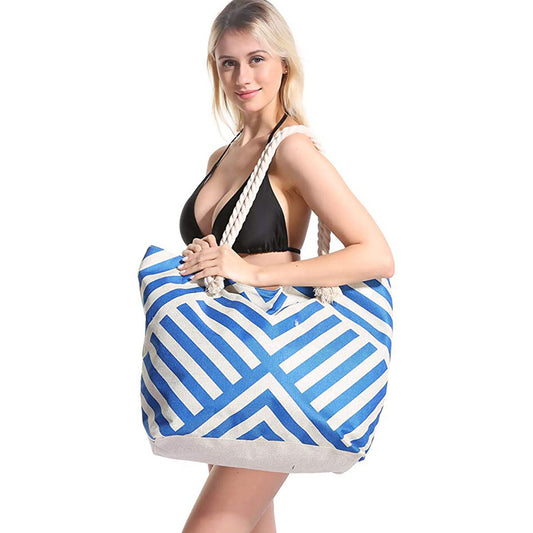 Extra Large Beach Bags Totes for Women Waterproof Sandproof- Stripe Blue