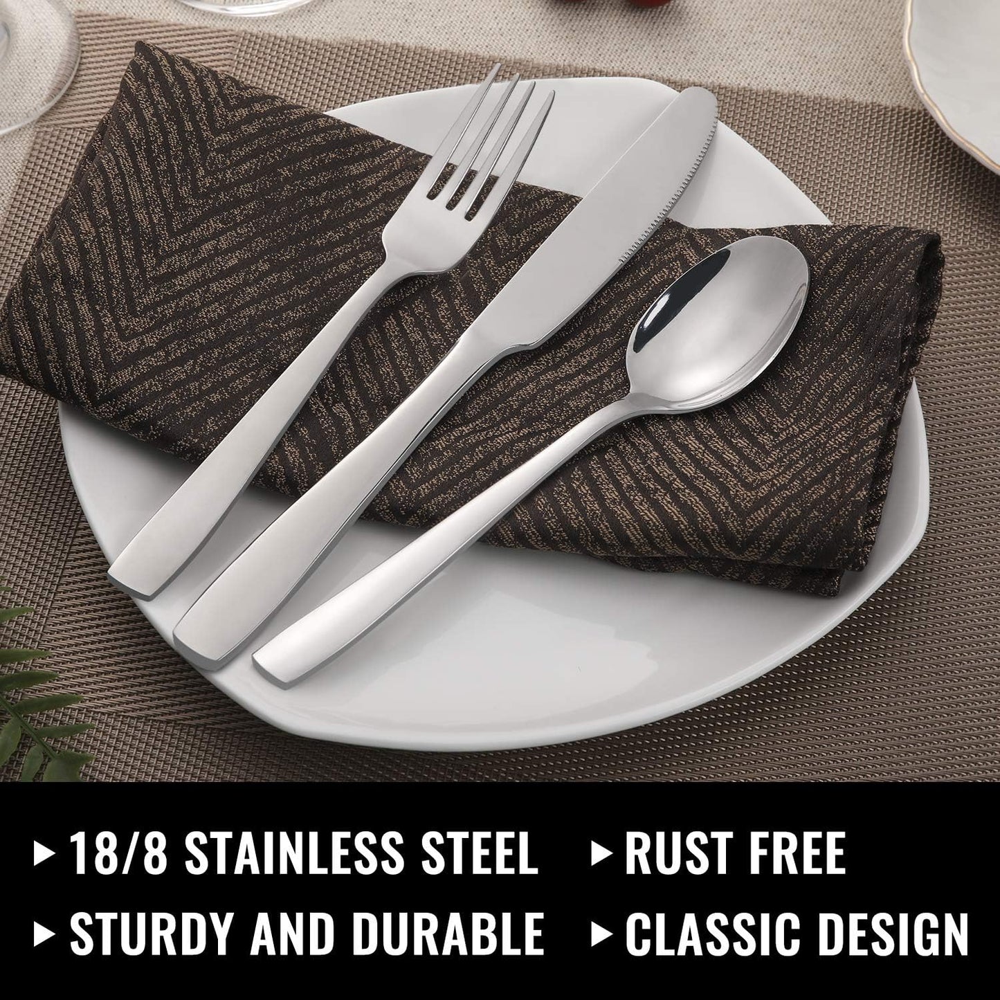 48-Piece Silverware Set with Steak Knives for 8, Stainless Steel Flatware Cutlery Set For Home Kitchen Restaurant Hotel, Kitchen Utensils Set, Mirror Polished, Dishwasher Safe