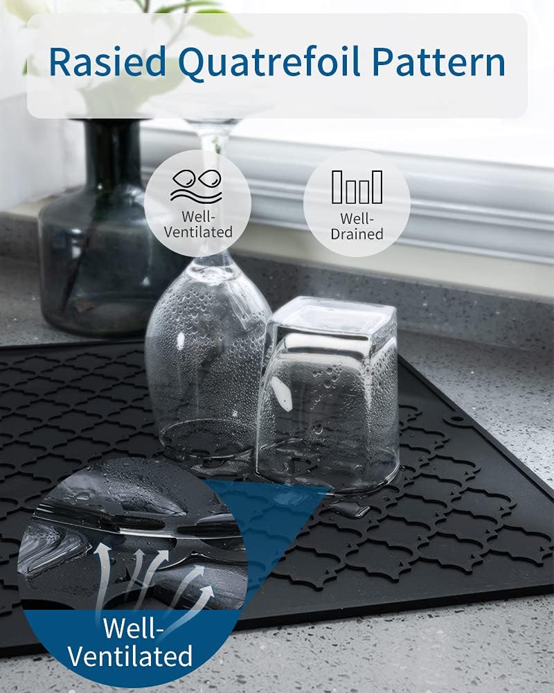 Dish Drying Mats for Kitchen Counter-Silicone Dish Drying Mat-Kitchen Dish Drying Pad Heat Resistant Mat-Kitchen Gadgets Kitchen Accessories Kitchen Small Appliances (12" x 16, BLACK)