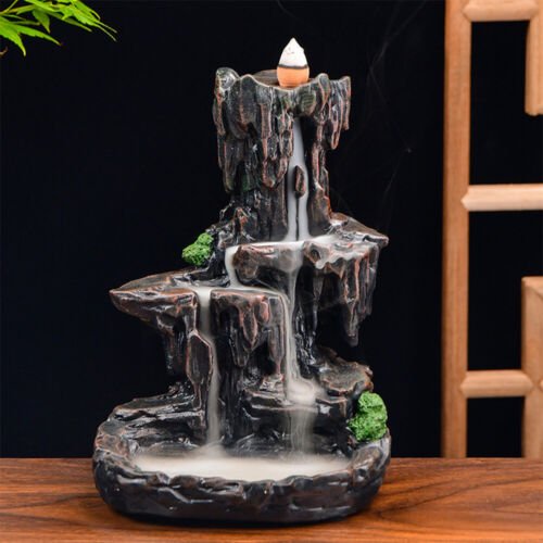 Resin Incense Waterfall Burner Backflow Smoke Censer Holder + Free Cones