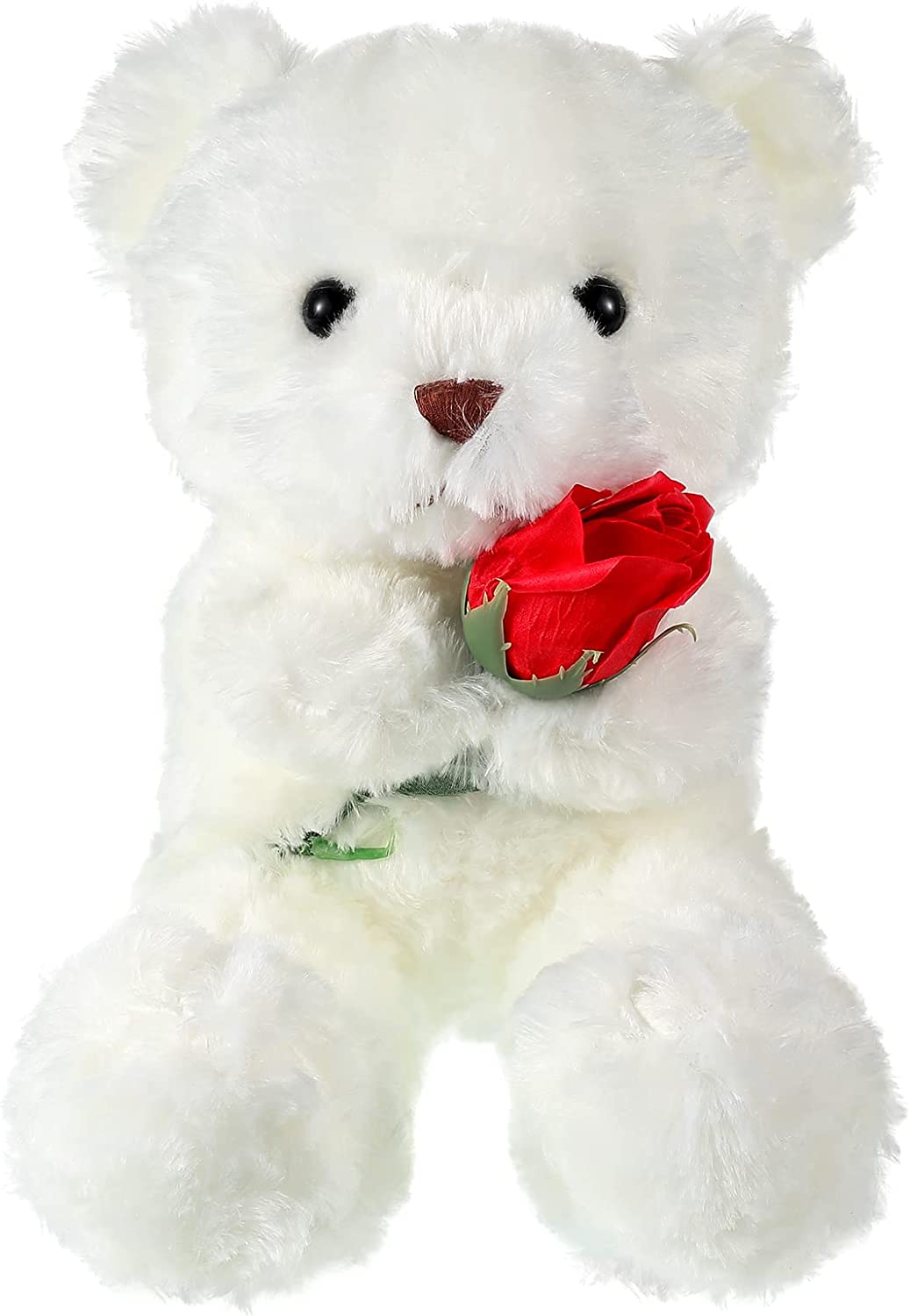 Plush Stuffed Animal Bear with Rose Valentines Day Gifts 11.8 Inches (White)