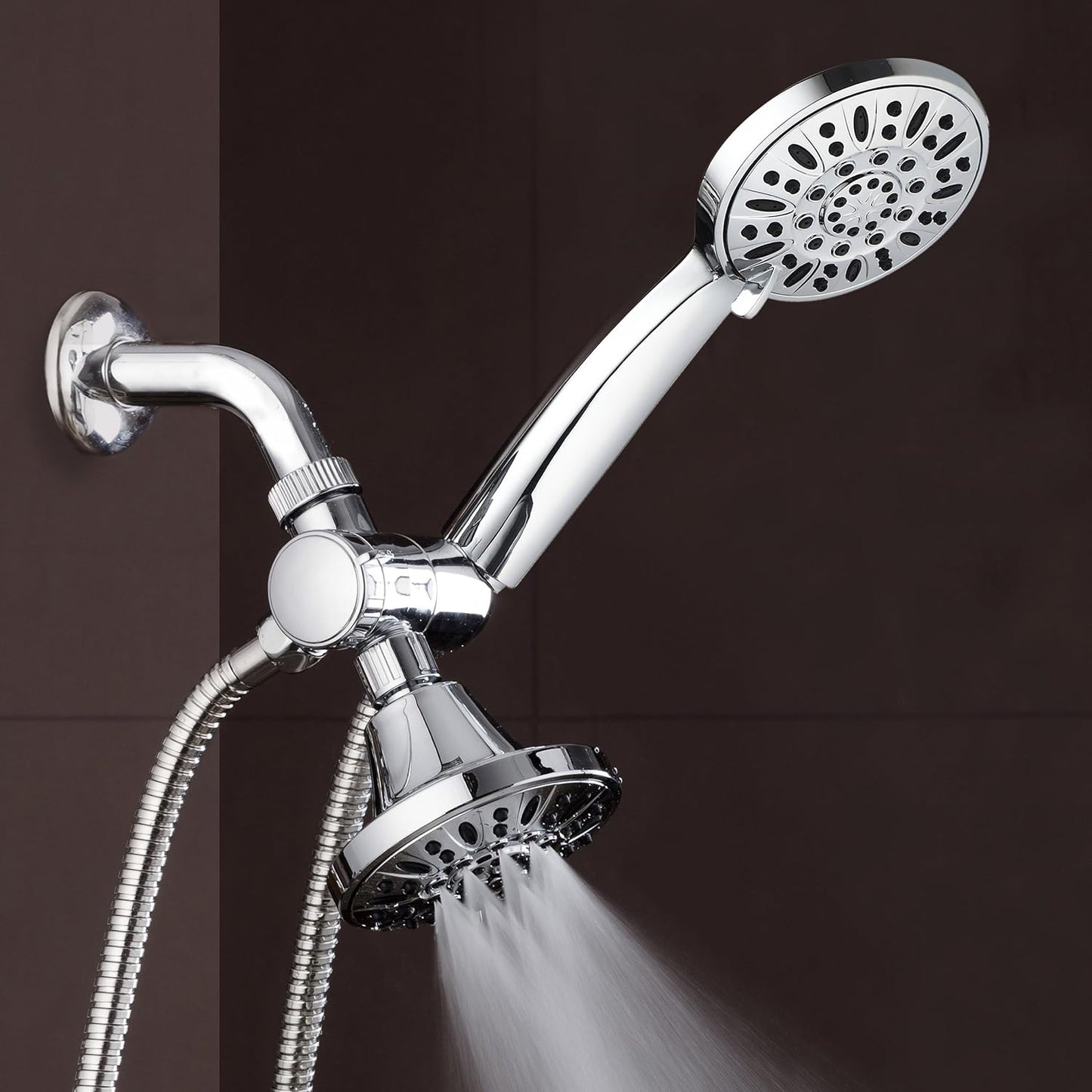 Chrome Premium High Pressure 48-setting 3-Way Combo for The Best of Both Worlds – Enjoy Luxurious 6-setting Rain Shower Head and 6-Setting Hand Held Shower Separately or Together