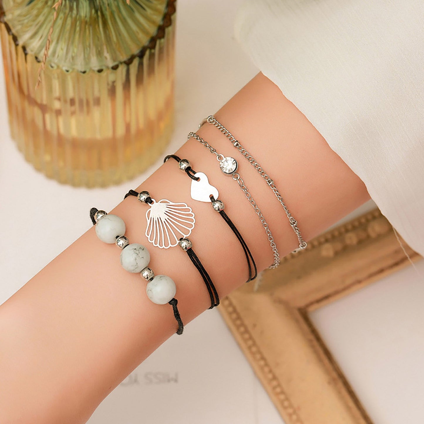 Boho Multilayer Bracelet Set Women Cuff Bangle Chain