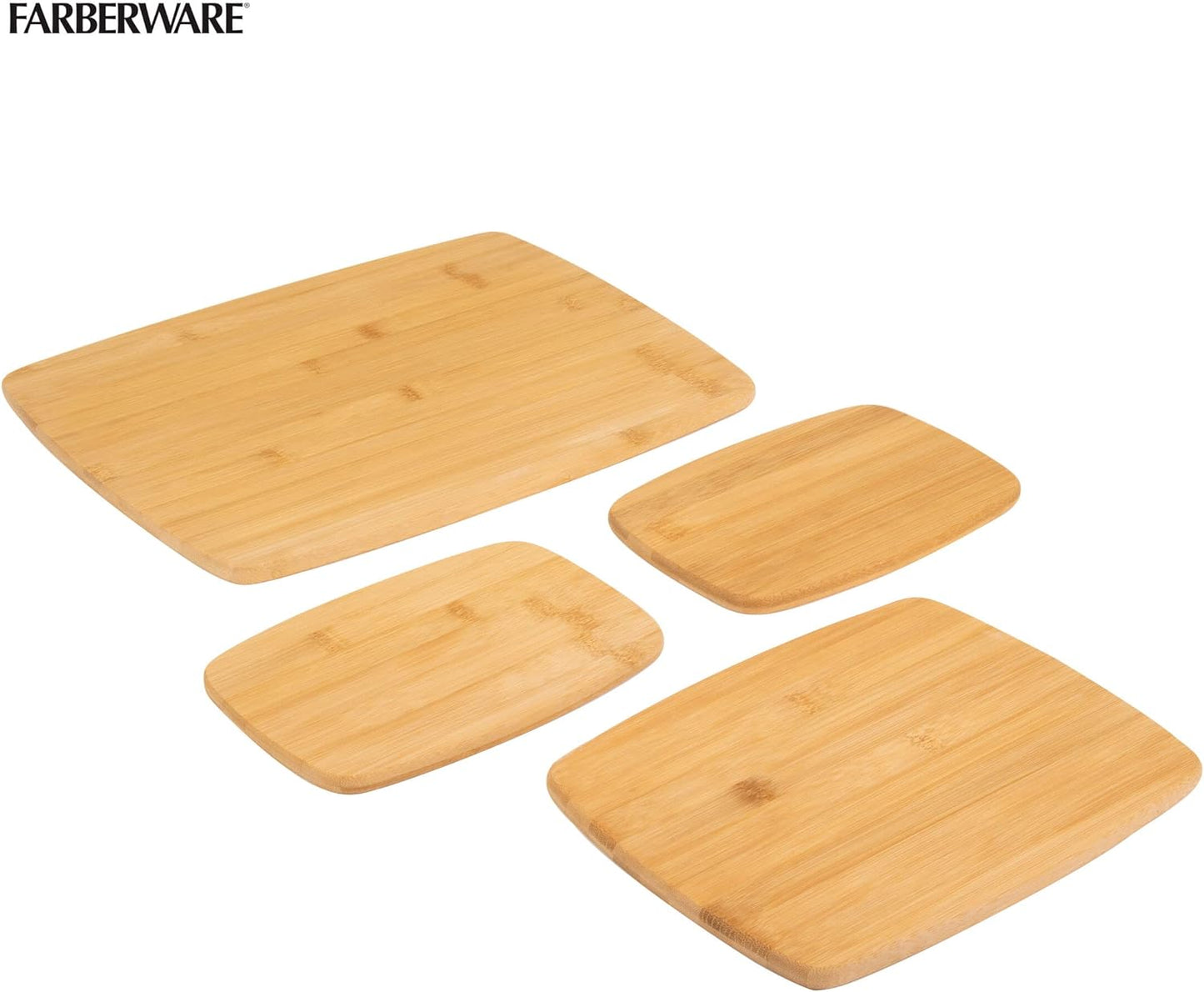 4-Piece Kitchen Reversible Chopping Boards for Meal Prep and Serving, Charcuterie Board Set, Wood Cutting Boards, Assorted Sizes, Bamboo