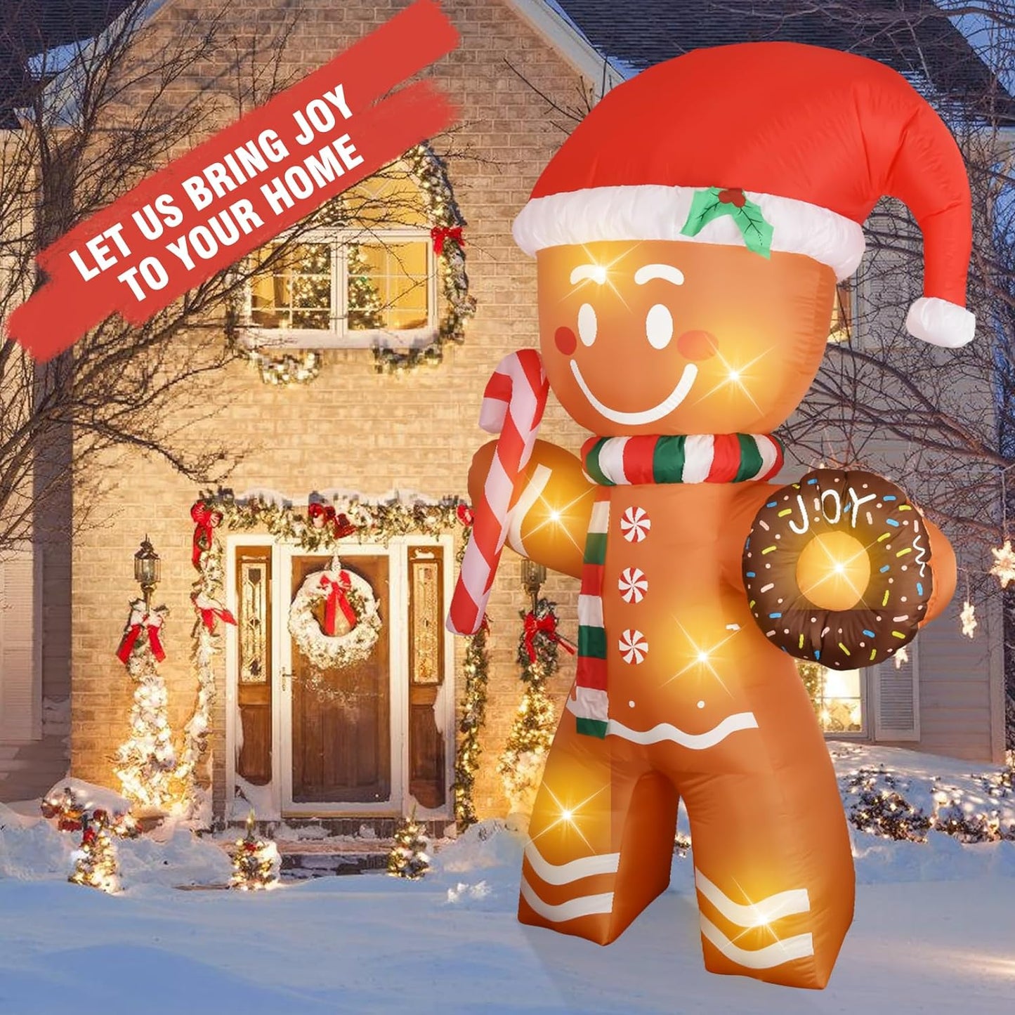 Christmas Inflatables Decoration Gingerbread Man - 8 FT Christmas Outdoor Blow Up Yard Decorations Built in LED Lights - Christmas Outside Yard Garden Lawn Decor