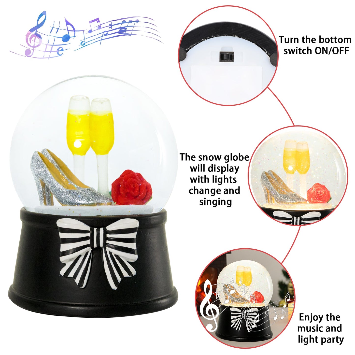 Snow Globe for Lover w/  Color Changing LED Lights