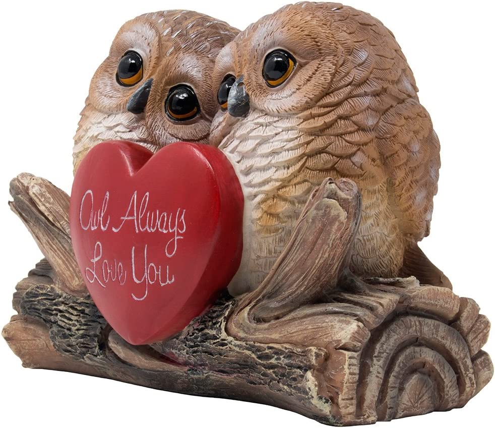 Romantic Owl Always Love You Figurine with Red Heart Valentines Gift/Decoration