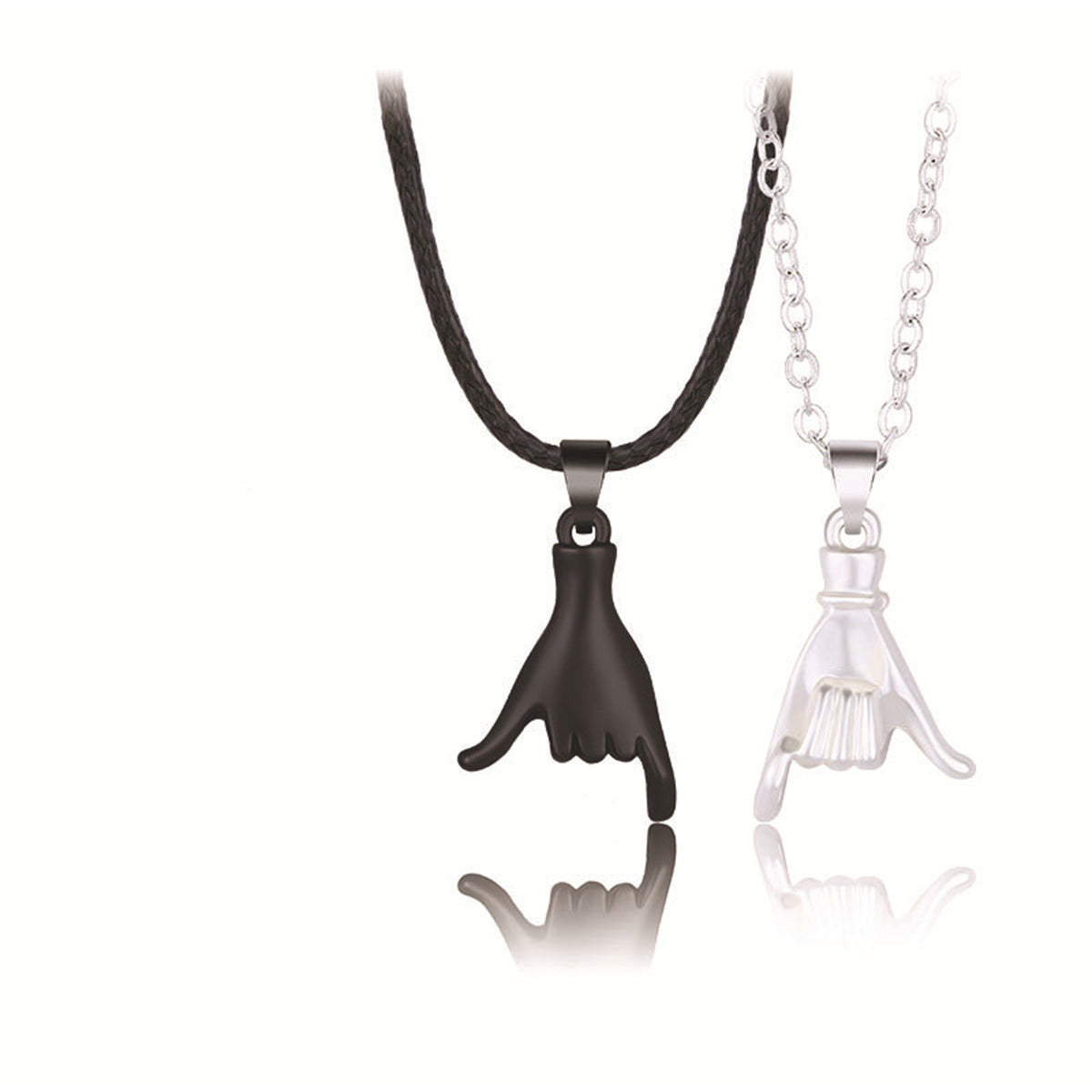 Pinky Promise Matching Couple Necklaces-Black & Silver