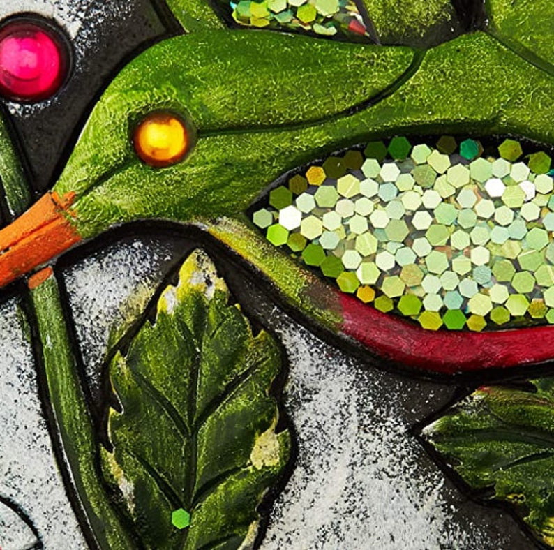 Whimsical Green Hummingbird Garden Stone With Glitter Accent