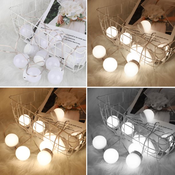 Vanity Lights for Mirror, 10-Bulb DIY Hollywood Lighted w/ Dimmable Lights, Stick on Light Kit, Plug in