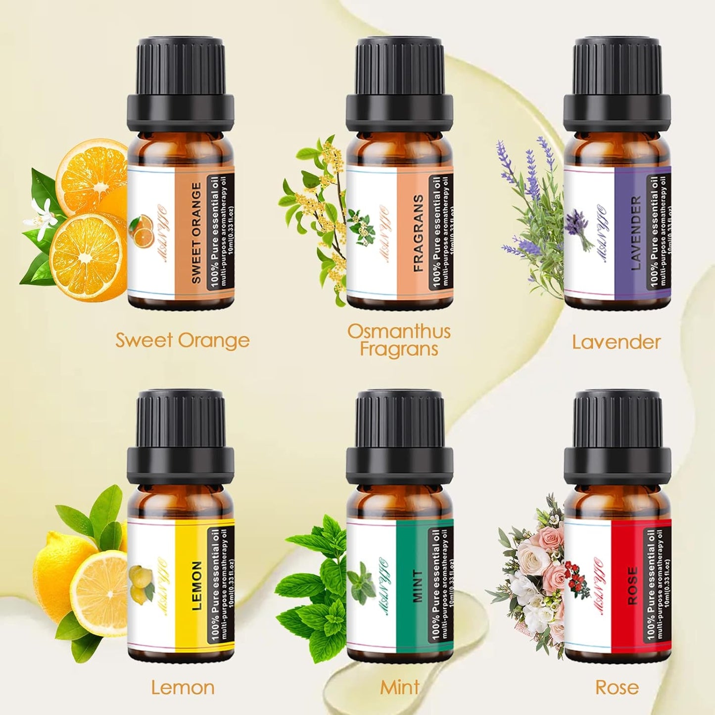 Essential Oil Diffuser with 6 Essential Oils Set, 150ml Small Cute Aroma Diffuser with 15 Color LED Light&3 Times, Ultra-Quiet Aromatherapy Diffusers for Home Bedroom(Wood)