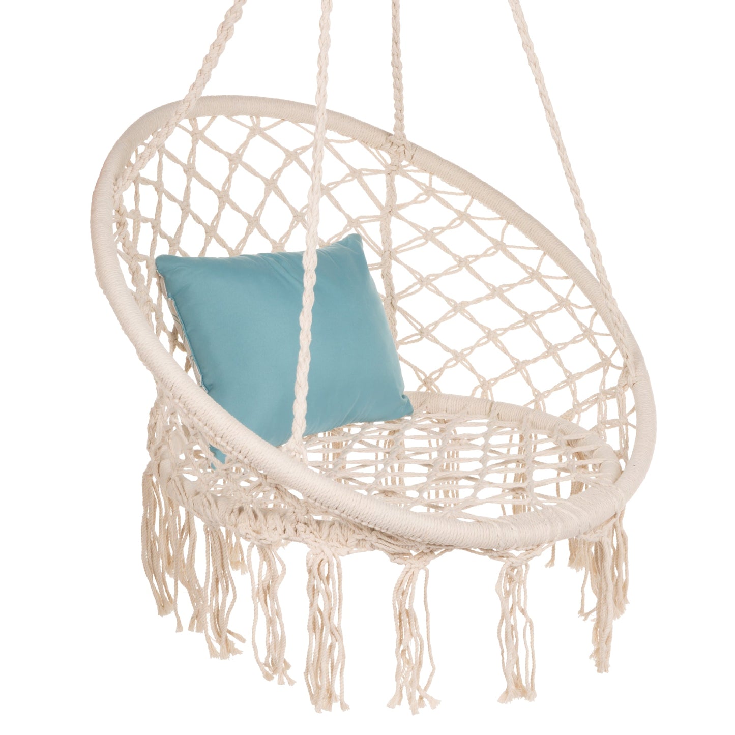 Handwoven Cotton Macrame Hammock Hanging Chair w/ Backrest