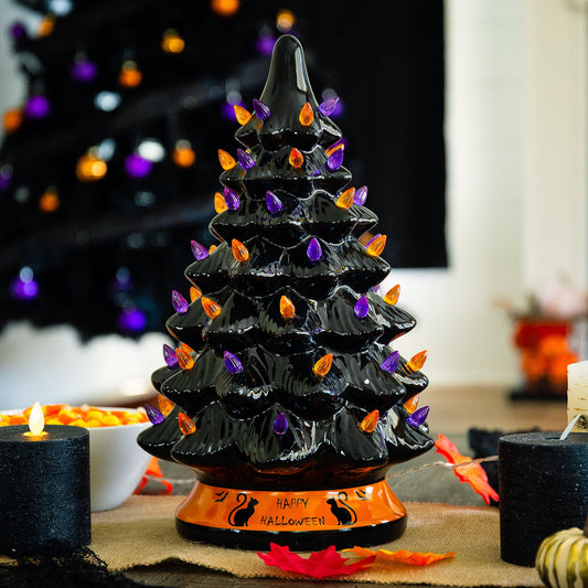 Pre-Lit 15in Ceramic Halloween Tree Holiday Decoration