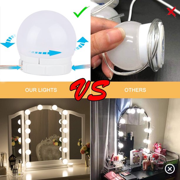 Vanity Lights for Mirror, 10-Bulb DIY Hollywood Lighted w/ Dimmable Lights, Stick on Light Kit, Plug in