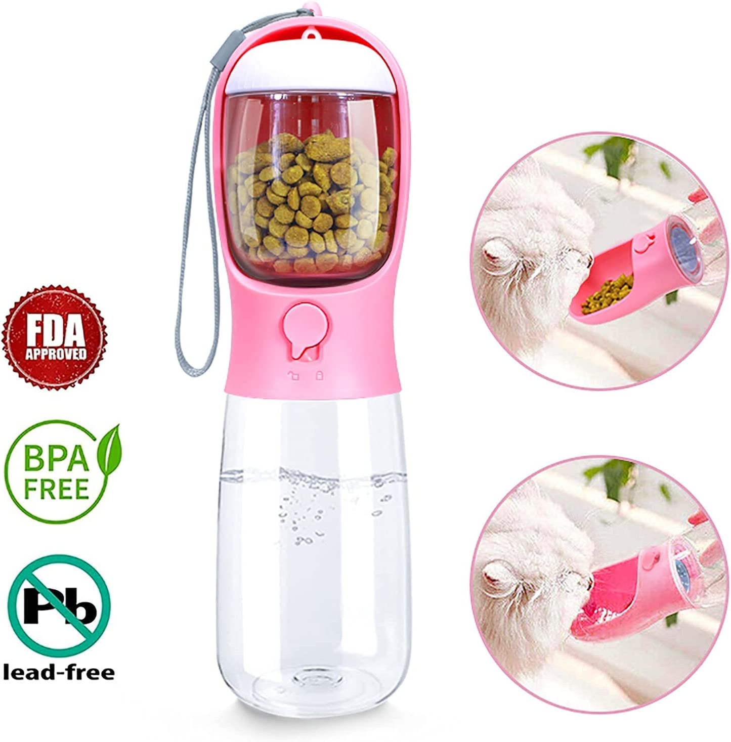 Dog Water Bottle Portable w/ Food Container for Walking,Hiking,Travel(19oz)