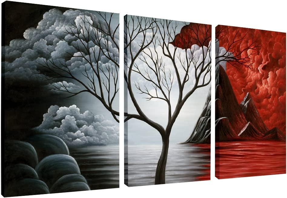 The Cloud Tree Wall Art Oil Paintings Giclee Landscape Canvas Prints for Home Decorations, 3 Panels