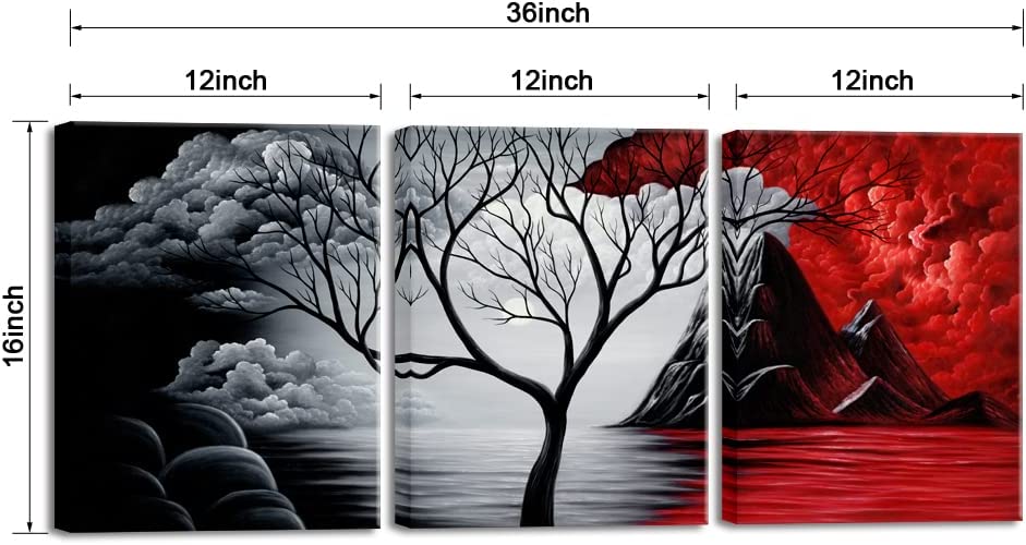 The Cloud Tree Wall Art Oil Paintings Giclee Landscape Canvas Prints for Home Decorations, 3 Panels