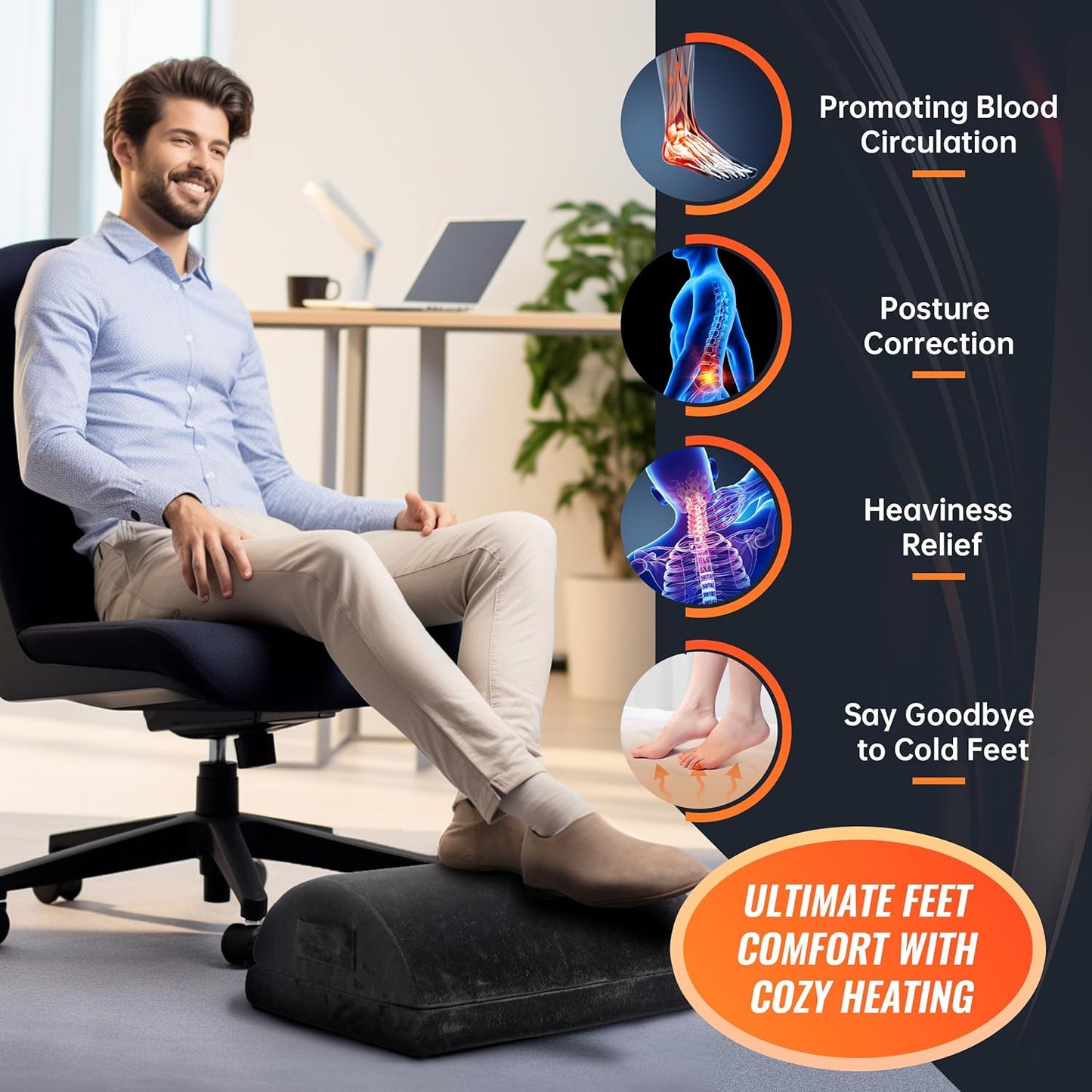 Heated Foot Rest Under Desk for Office Use at Home and Work, Adjustable and Portable Under Desk Footrest, Desk Foot Rest with Heated Foot Warmer, Padded Foot Stool Under Desk, Foam Office Foot Rest