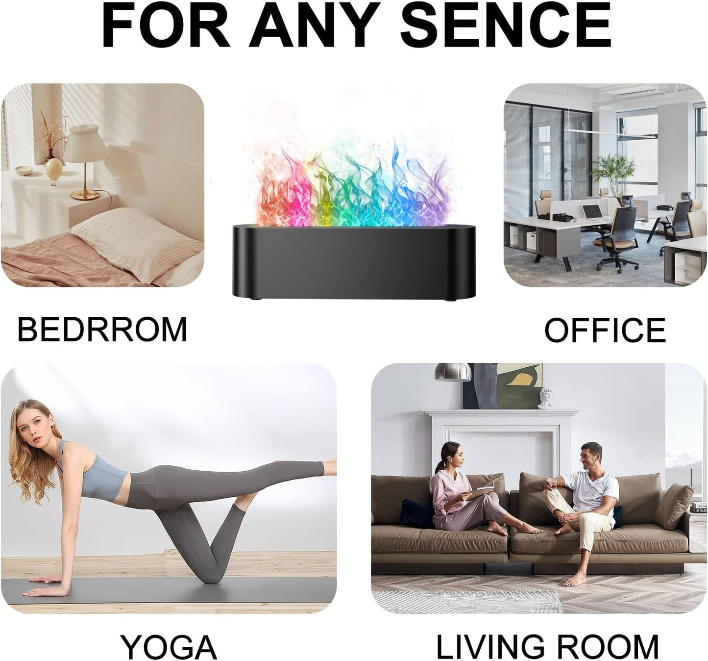 Flame Air Aroma Diffuser Humidifier, Upgraded 7 Flame Colors Aromatherapy Aroma Diffusers for Home, Bedroom, Office, Yoga, Timer & Waterless Auto Off 150ml