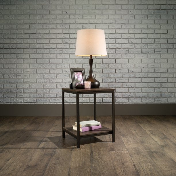 Curiod Square Metal Frame End Table, Smoked Oak Finish