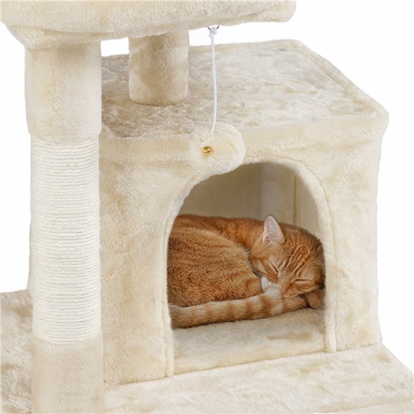 36'' H Cat Tree Tower Cat House with Double Condos Scratching Posts Sisal Rope Furry Ball for Cats and Kittens, Beige