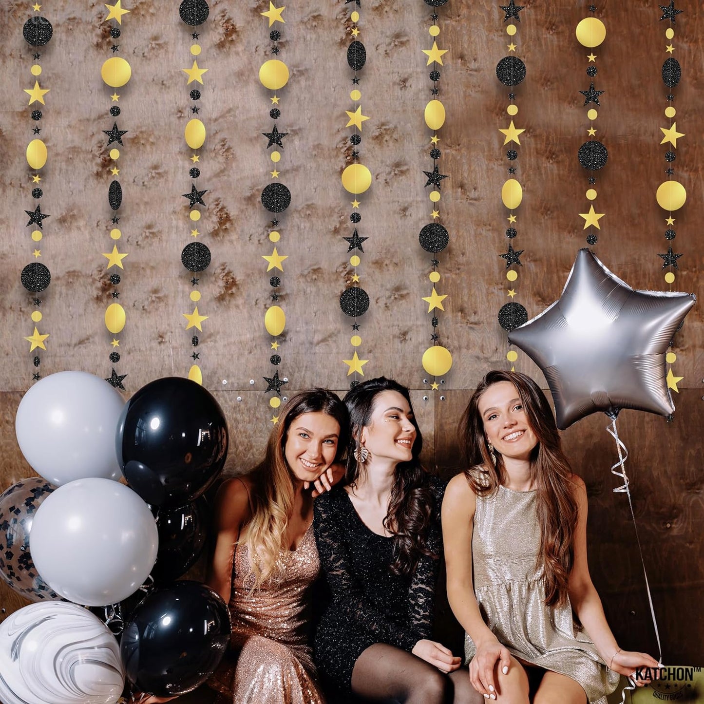 Glitter Happy New Year Garland - 42 Feet, Pack of 3 | Happy New Year Star and Moon Garland Banner for New Years Eve Party Supplies 2024 | Happy New Year Decorations 2024, NYE Decorations 2024