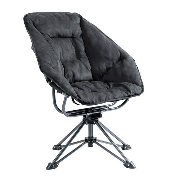 Hexagonal Swivel Steel Folding Chair, Black Fabric