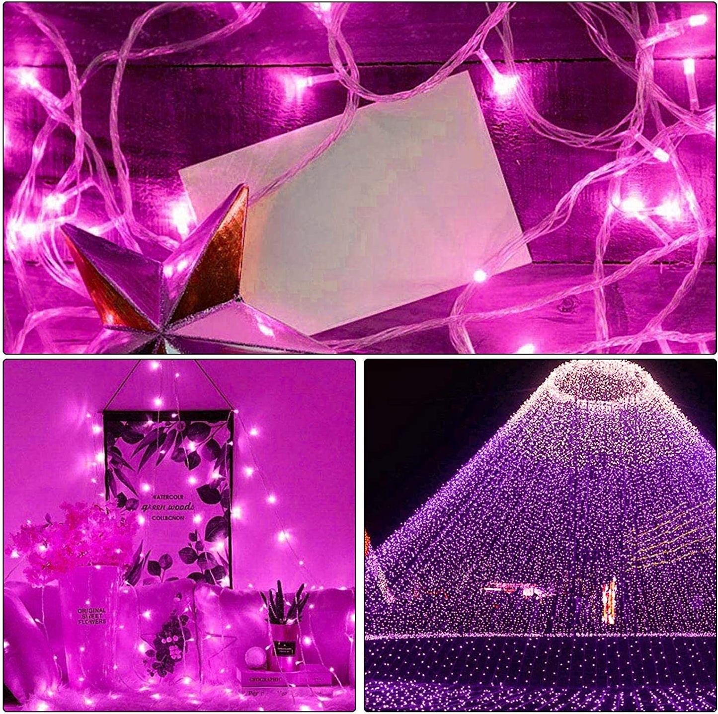 300 LED Valentines Day Decor Lights, 108ft Plug in Pink Lights, 8 Modes