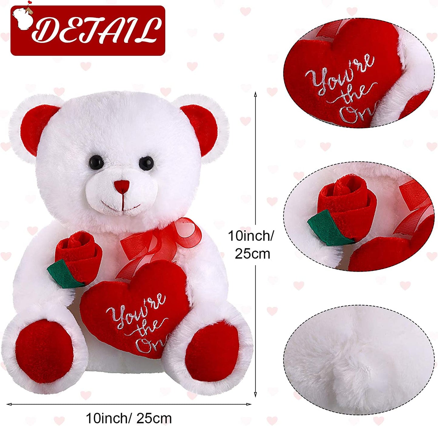 Plush Stuffed Animals 10 Inch Cute Soft Toy Animals Holding Red Hear (White Bear)