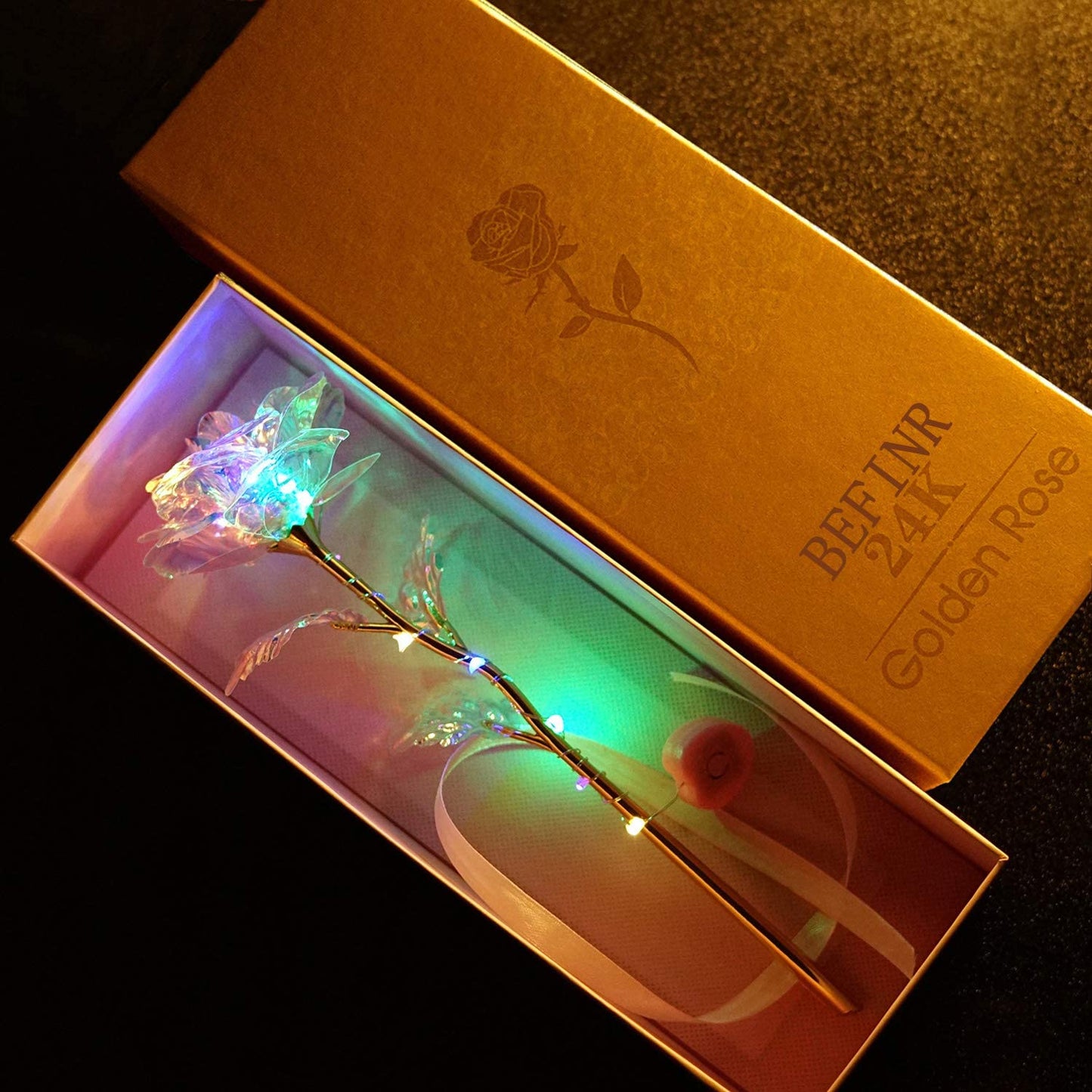 Valentines Day Gifts for Her Galaxy Rose Enchanted Crystal Flower, LED Colorful