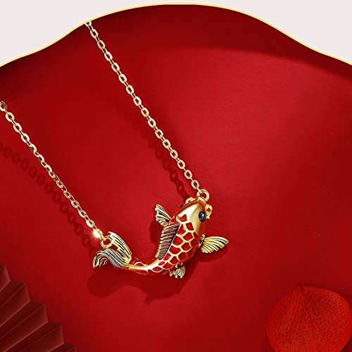 Dainty Goldfish Pendant Necklace Copper Koi Fish Lucky Necklace for Women Jewelry Gifts