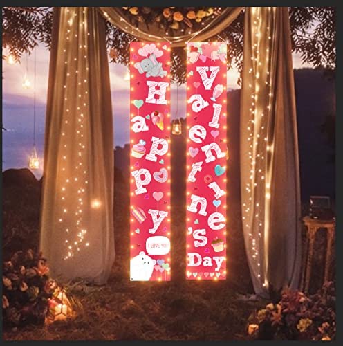 2PCS Valentines Day Decorations Lighted Banners  Porch Signs Heart Love Hanging