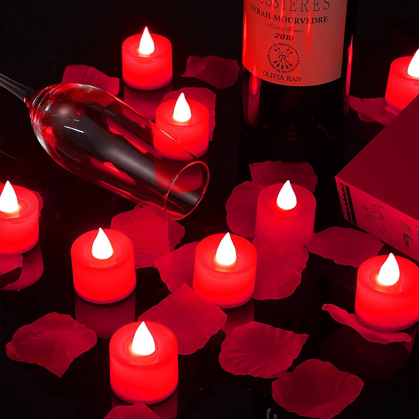 600 Pieces Valentine's Day Artificial Rose Petals w/ 12 Pieces LED Tea Lights Candle (Red Light)