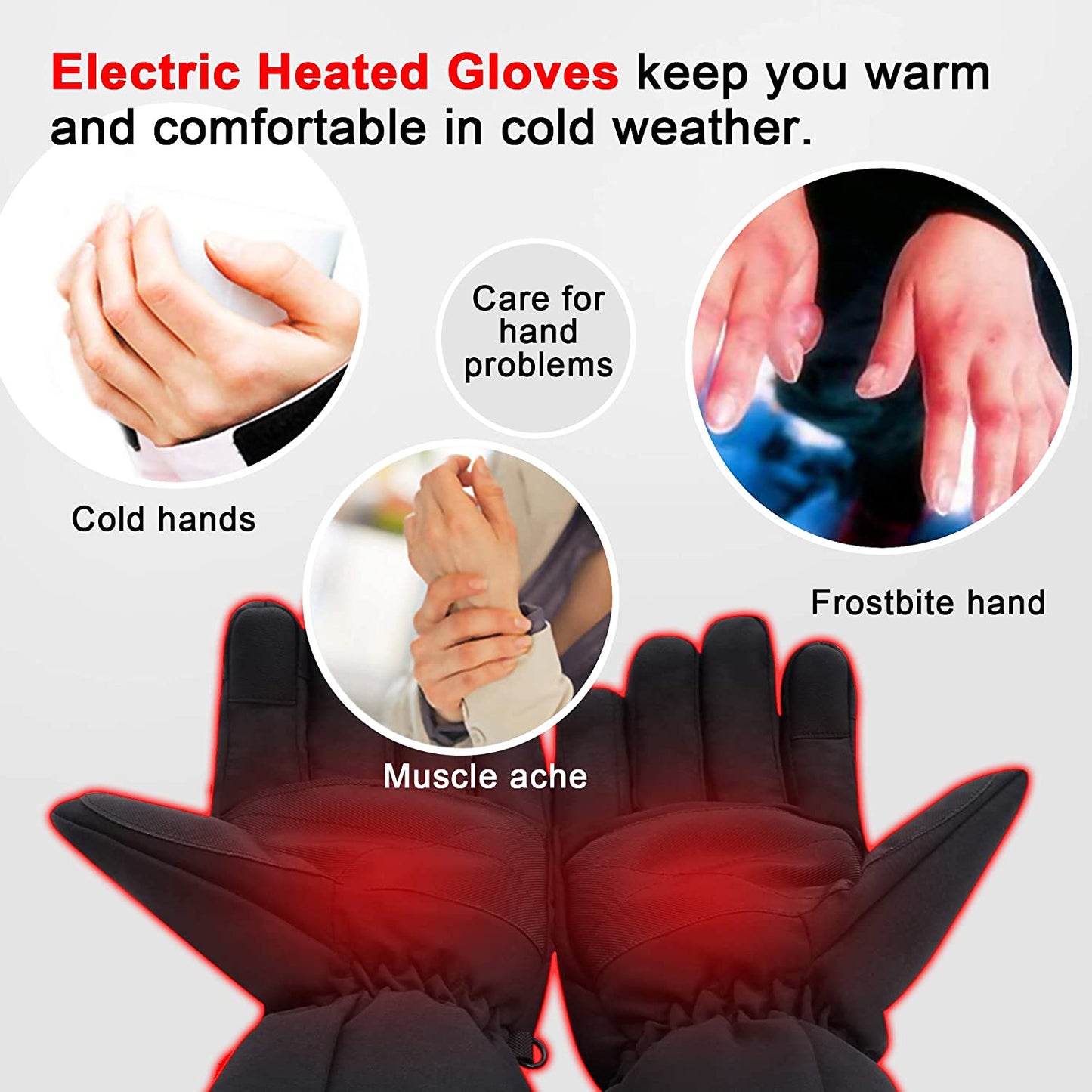 Heated Gloves, Electric Portable Battery Winter Warm Thermal Gloves, Touchscreen