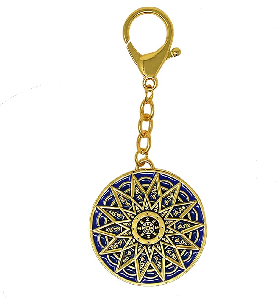 Feng Shui Blue 28 Hums Protection Wheel Keychain w/ Tibetan for Good Health & Protection