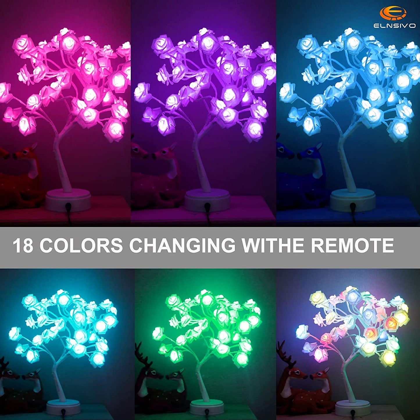 Colorful Rose Lamp Mothers Day Gifts, 18In Color Changing Rose Tree Lamp for Mom