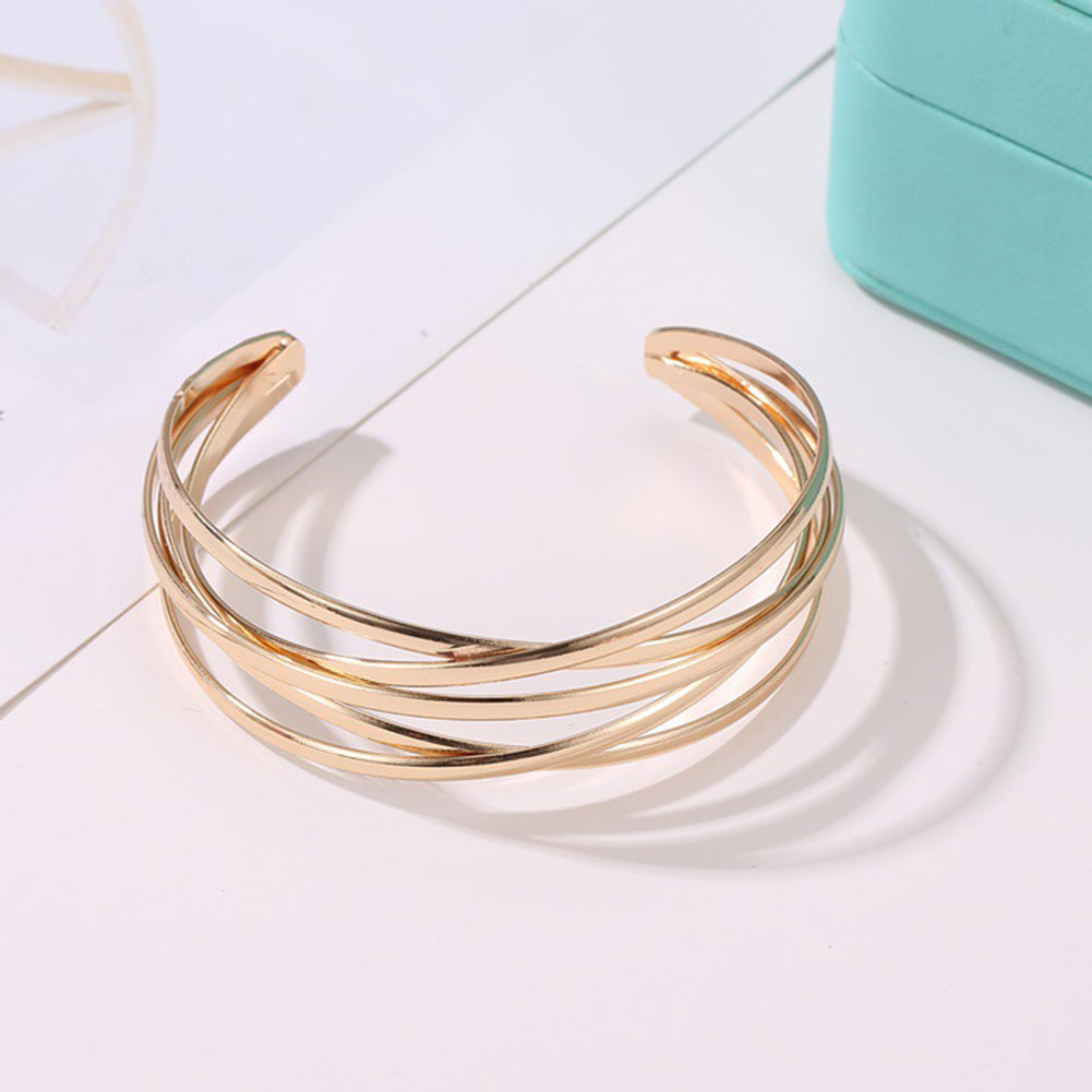 Women Multilayer Cross Bangle Bracelet Open Cuff Wrist