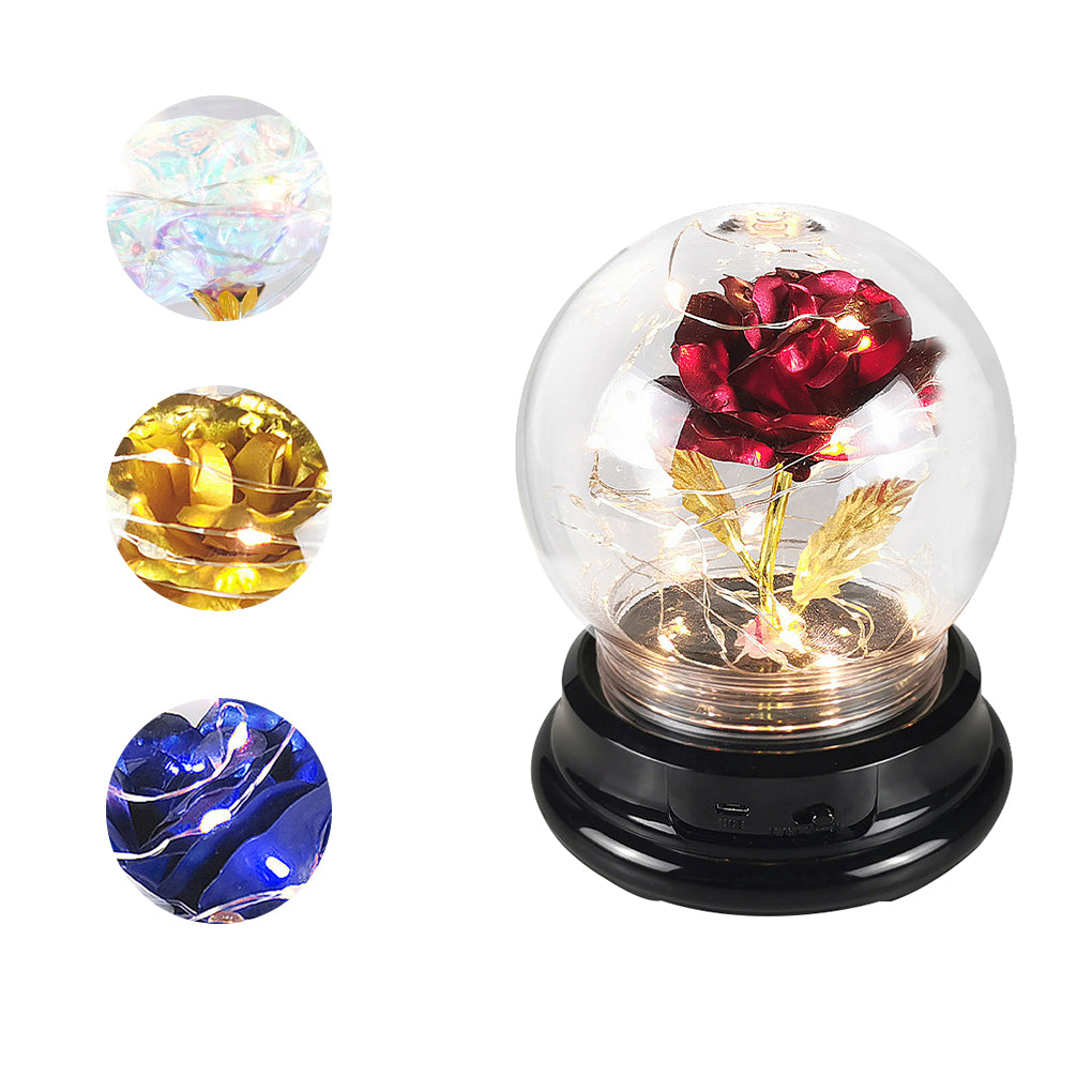 Rose Flower in Glass Dome w/ LED Light