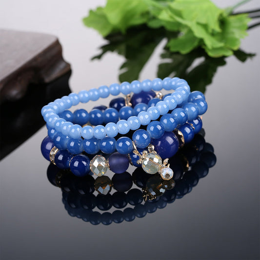 Women Multilayer Acrylic Beads Bracelet Charms Bangle (Blue)