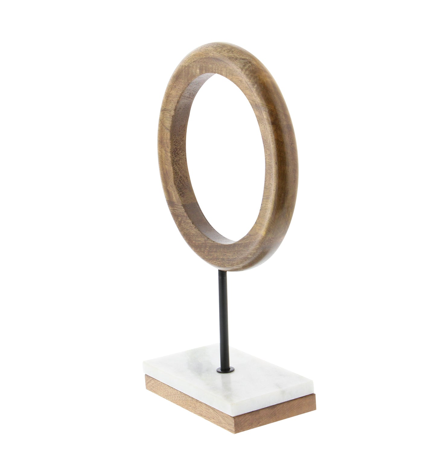 Contemporary Mango Wood And Marble Ring Sculpture, Brown