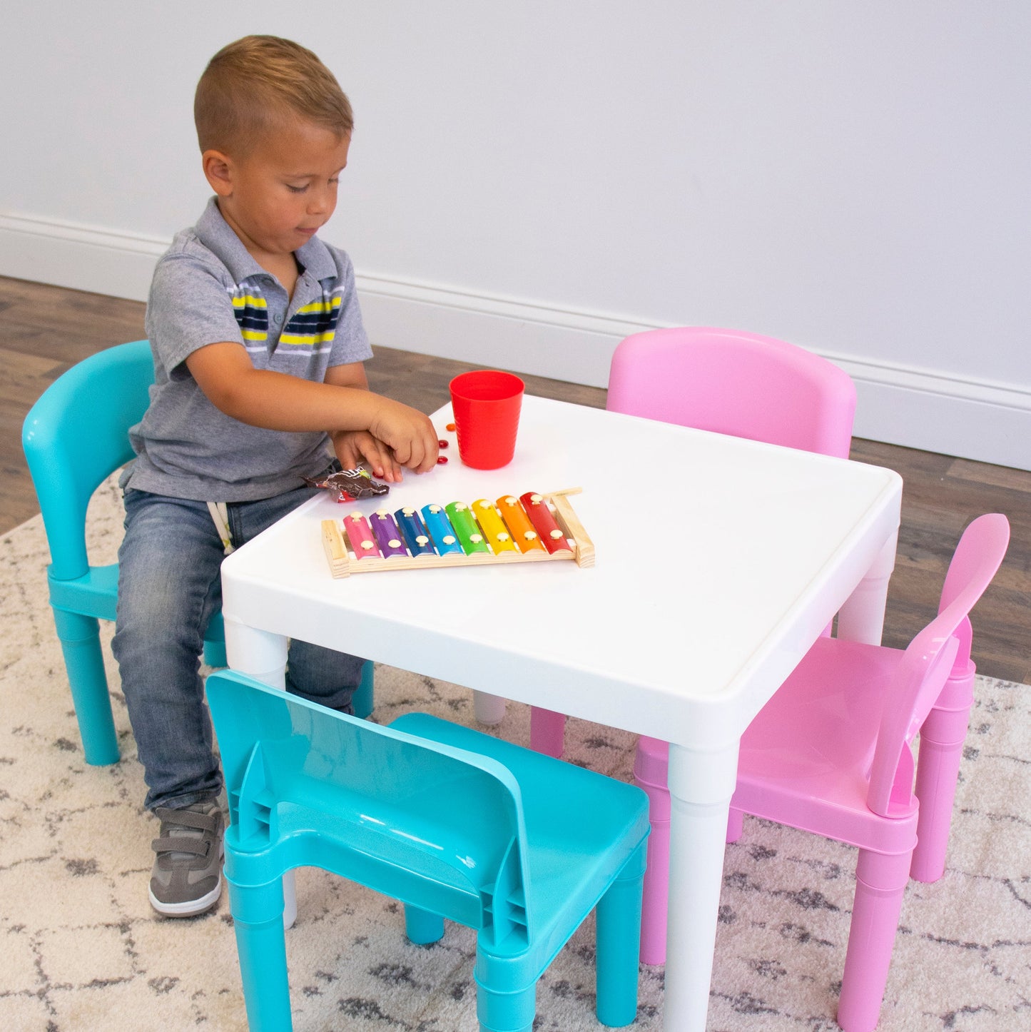 5-Piece Plastic Dry-Erase Table & Chair Set with Eraser