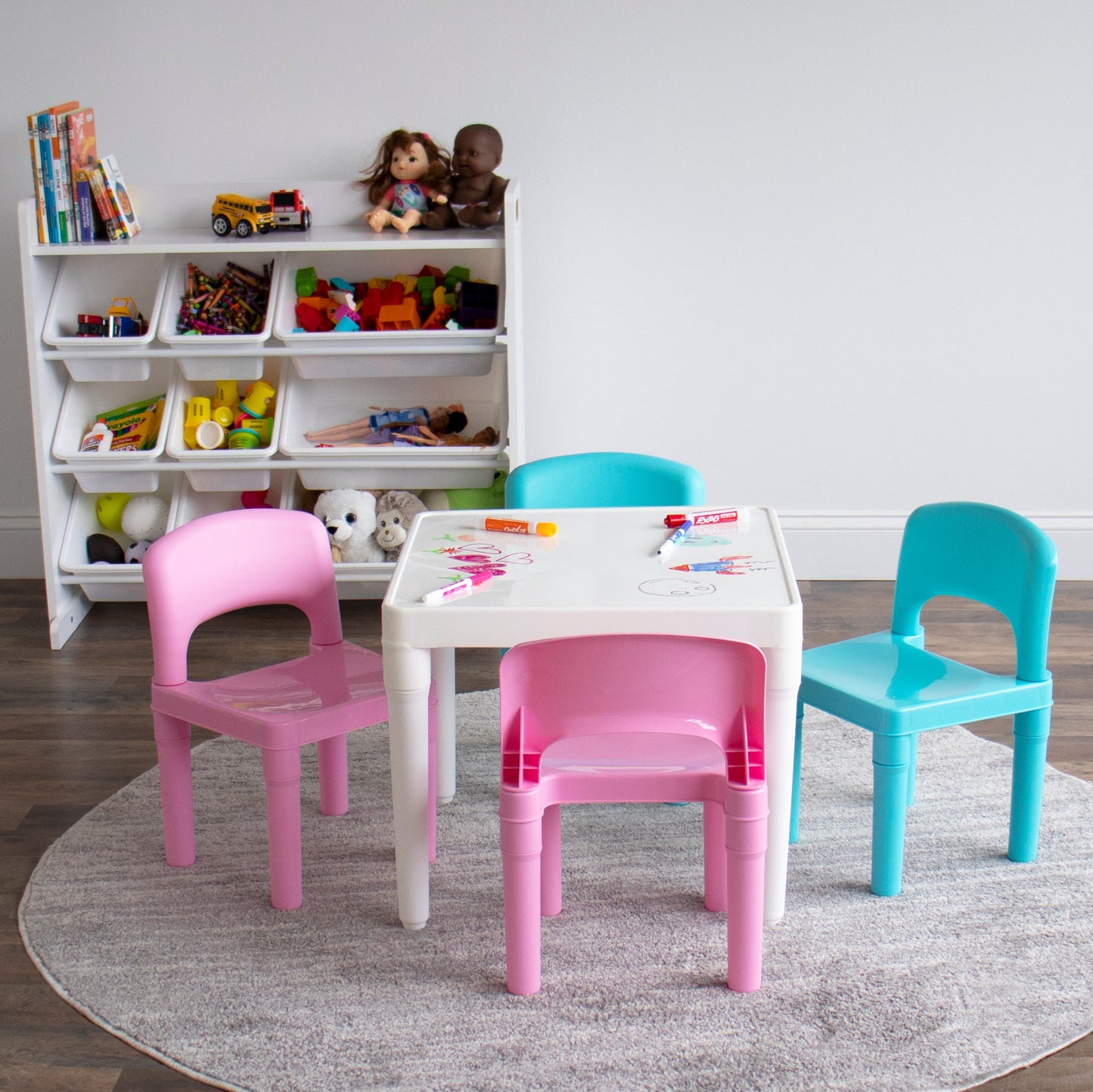 5-Piece Plastic Dry-Erase Table & Chair Set with Eraser