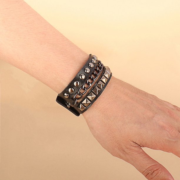 Goth Punk Bracelet Leather Spike Stud Wristband Multilayer Chain Rivets Bracelet