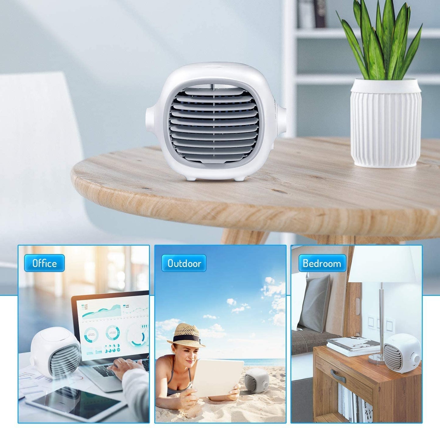 Portable Air Conditioner Fan Evaporative w/ USB Recharged(White)