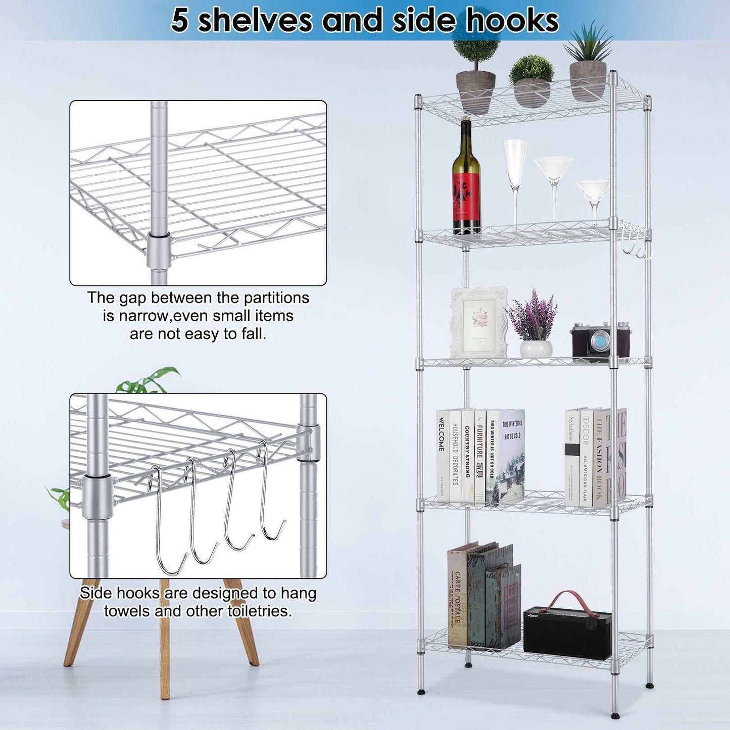 5 Tier Wire Shelving Metal Storage Rack